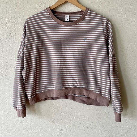 Zyia Active Brown Striped Cropped Sweatshirt - Size: Small - Picture 1 of 7